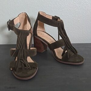 Sole Society Green Suede Fringe Sandals Size 7